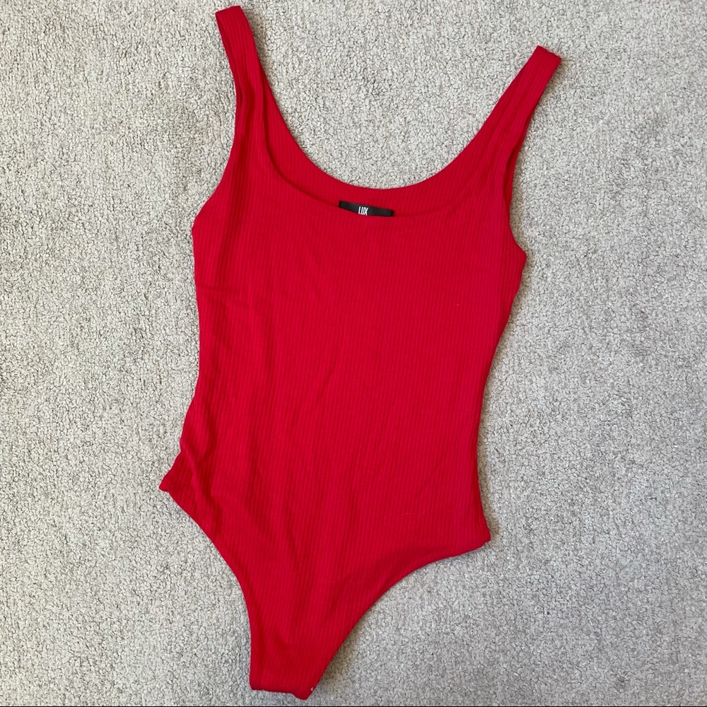 Red ribbed bodysuit